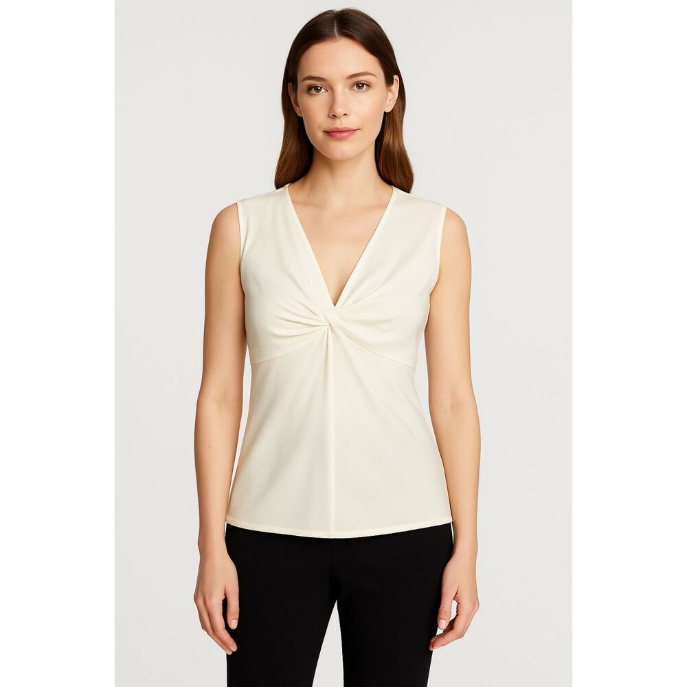St. John Couture Ivory Silk Draped Twist Front Sleeveless Top Size 14 - Picture 7 of 10